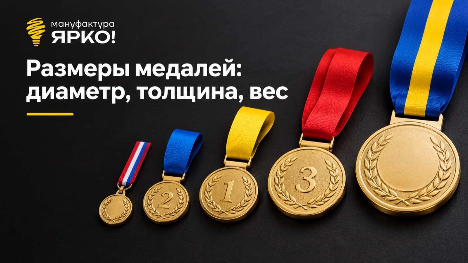 Медали разных диаметров с цветными лентами — сравнение размеров